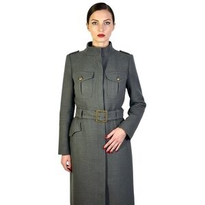 ZARA WOOL TRENCH COAT MILITARY COAT SINGLE BREAST GREY JACKET SIZE LARGE